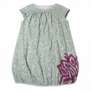 Tea Collection Dress Girls 10 Green Purple Botanical Bubble Hem Cotton Tunic